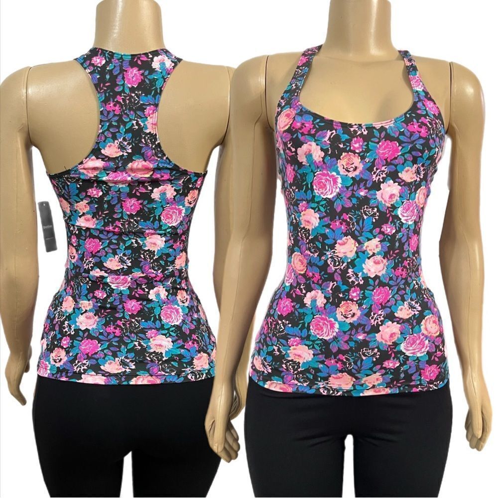Bebe Sport basic Racerback Floral Print sports tank top Xsmall